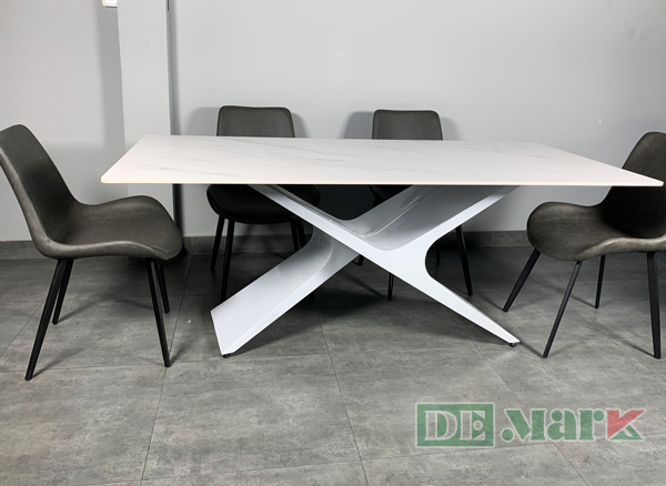 Bộ Bàn Ăn Mặt Đá Chân Sắt DeMTWW1800*900 (đá trắng)
