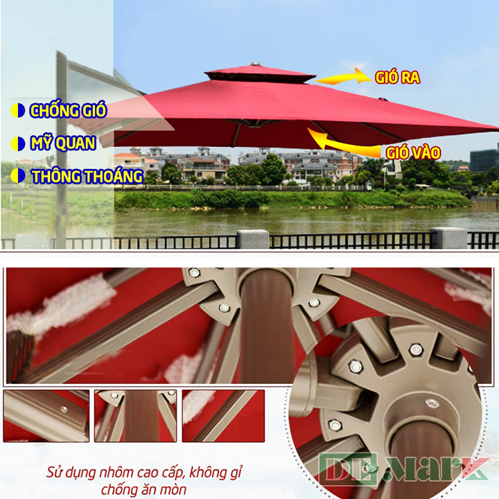 Ô Dù Lệch Tâm Vuông 3m Nâng Hạ Hợp Kim Nhôm