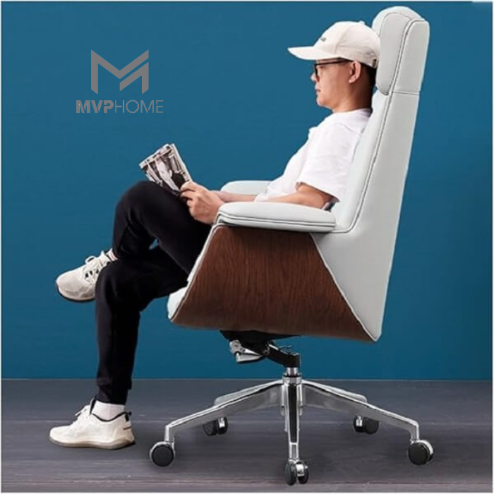 Ghế văn phòng xoay cao cấp trắng - Phiên bản có tay