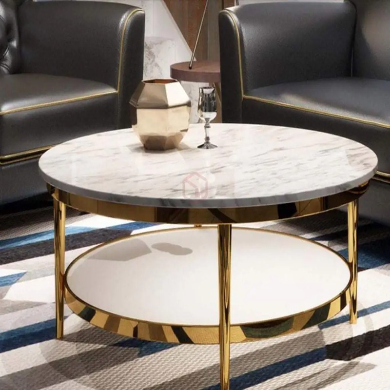 Bàn trà tròn inox mạ vàng - BT30