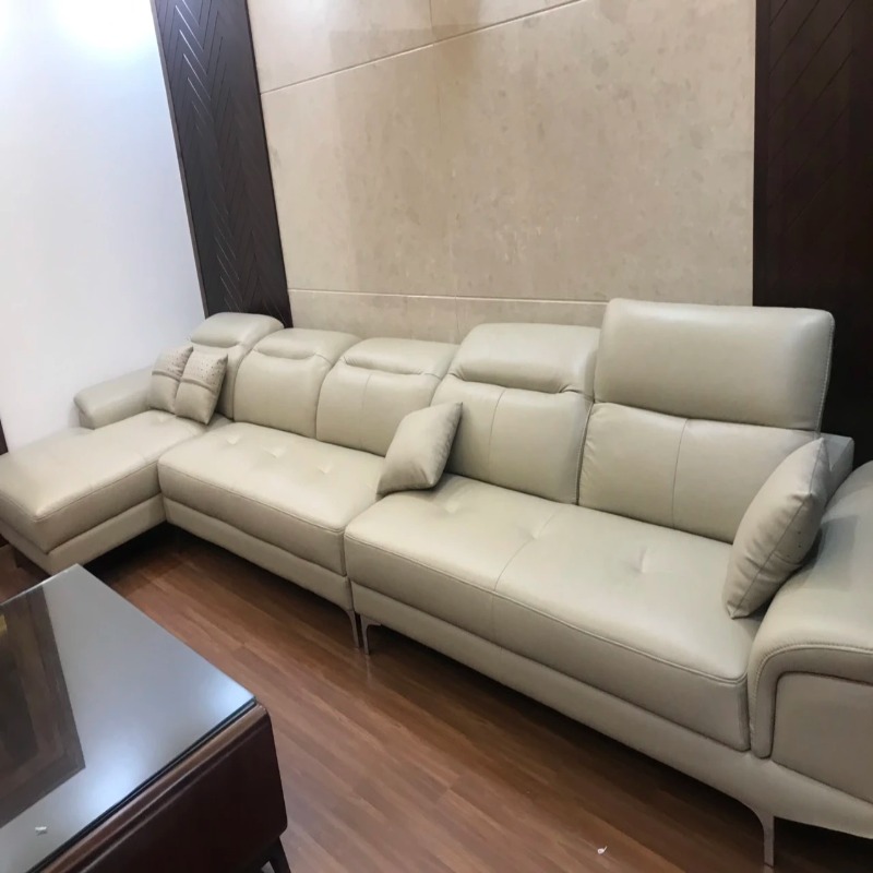 sofa nỉ góc L da thật