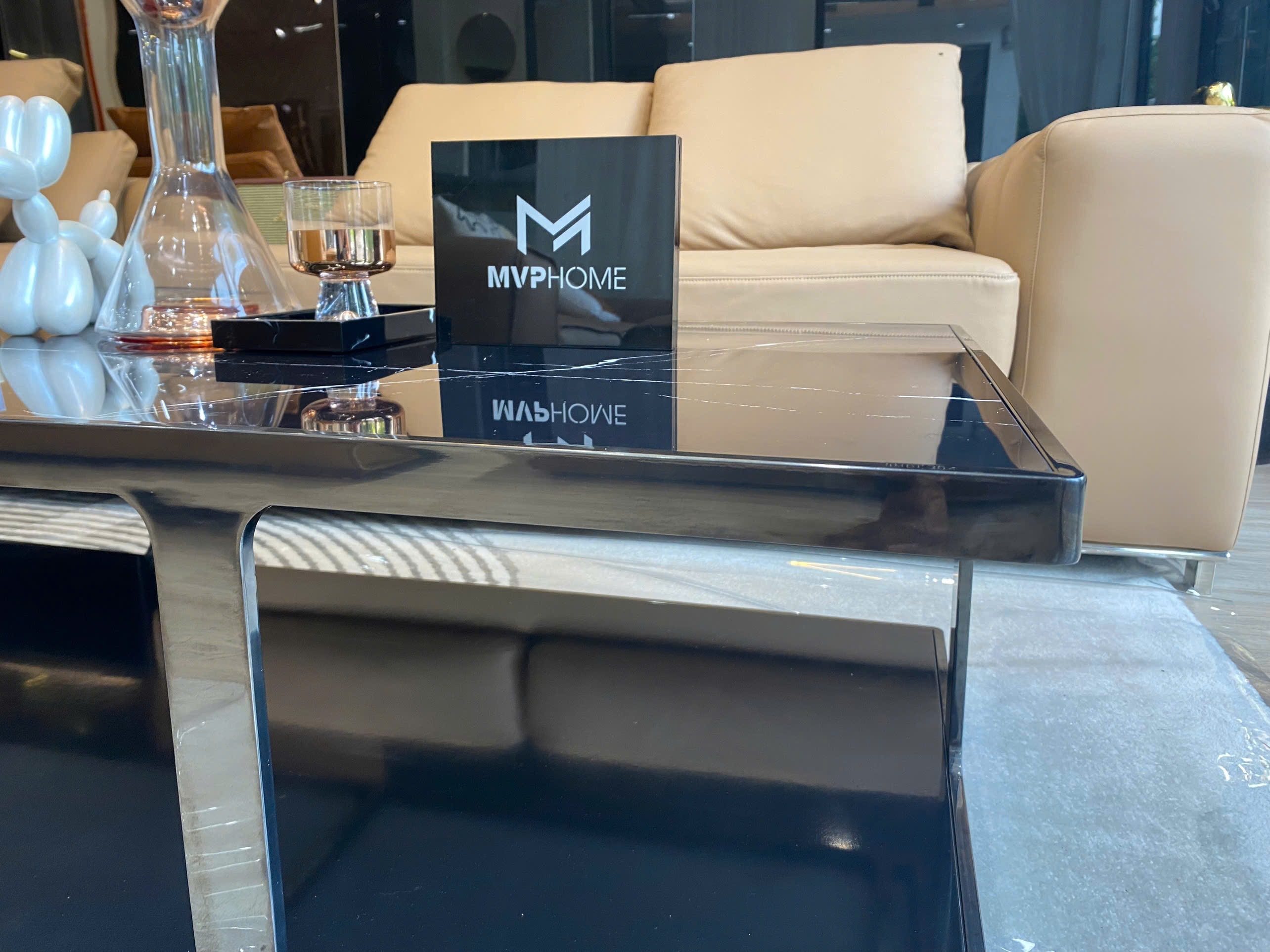 Bàn trà chữ nhật Inox mạ xám BT092