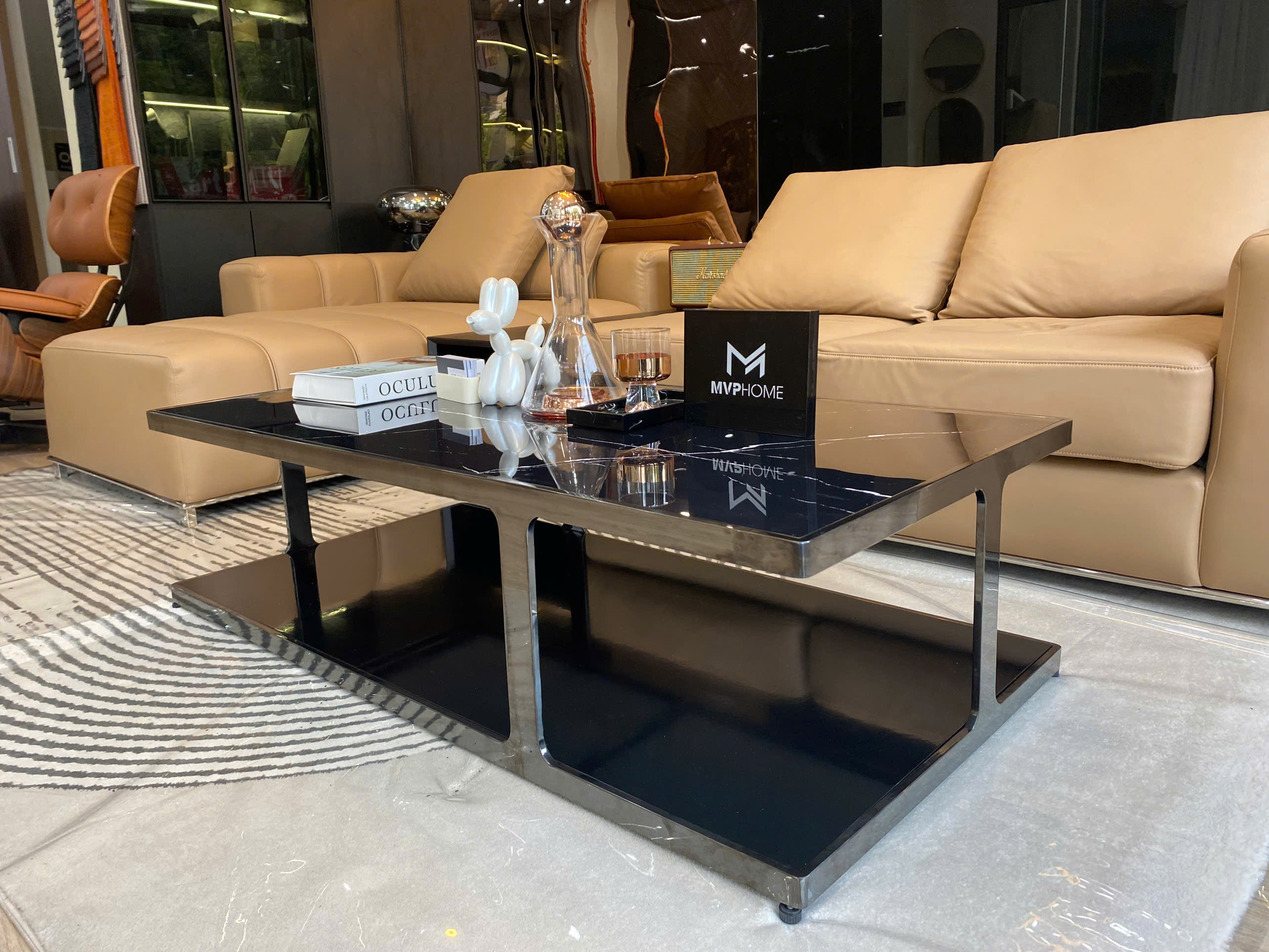 Bàn trà chữ nhật Inox mạ xám BT092