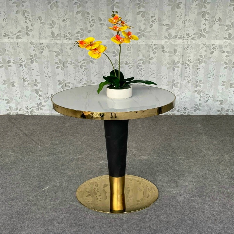 Bộ bàn  tròn chân đơn bệ inox mạ vàng - BA52