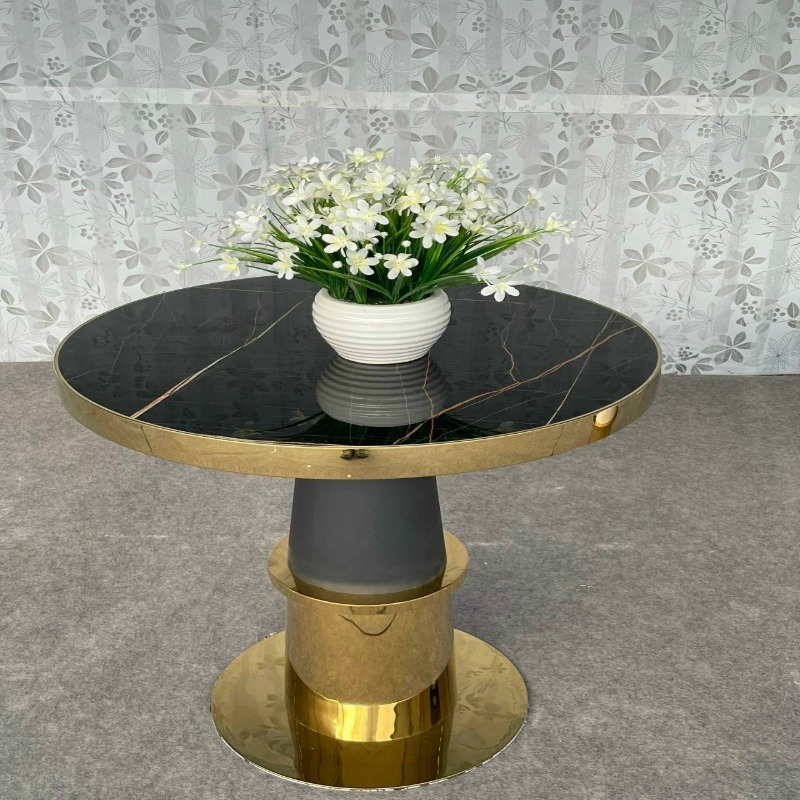 Bộ bàn  tròn chân đơn bệ inox mạ vàng - BA52