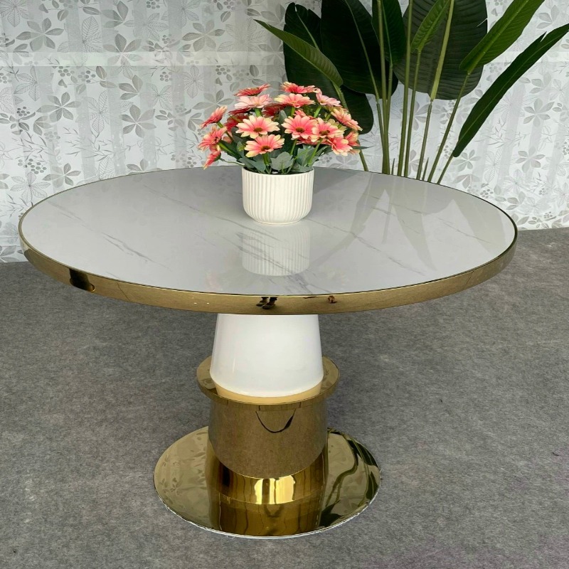 Bộ bàn  tròn chân đơn bệ inox mạ vàng - BA52