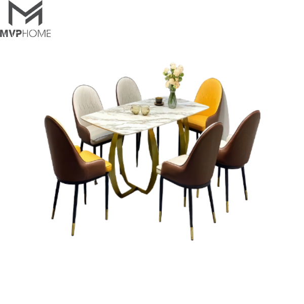 Bộ bàn ăn mạ vàng 6 ghế