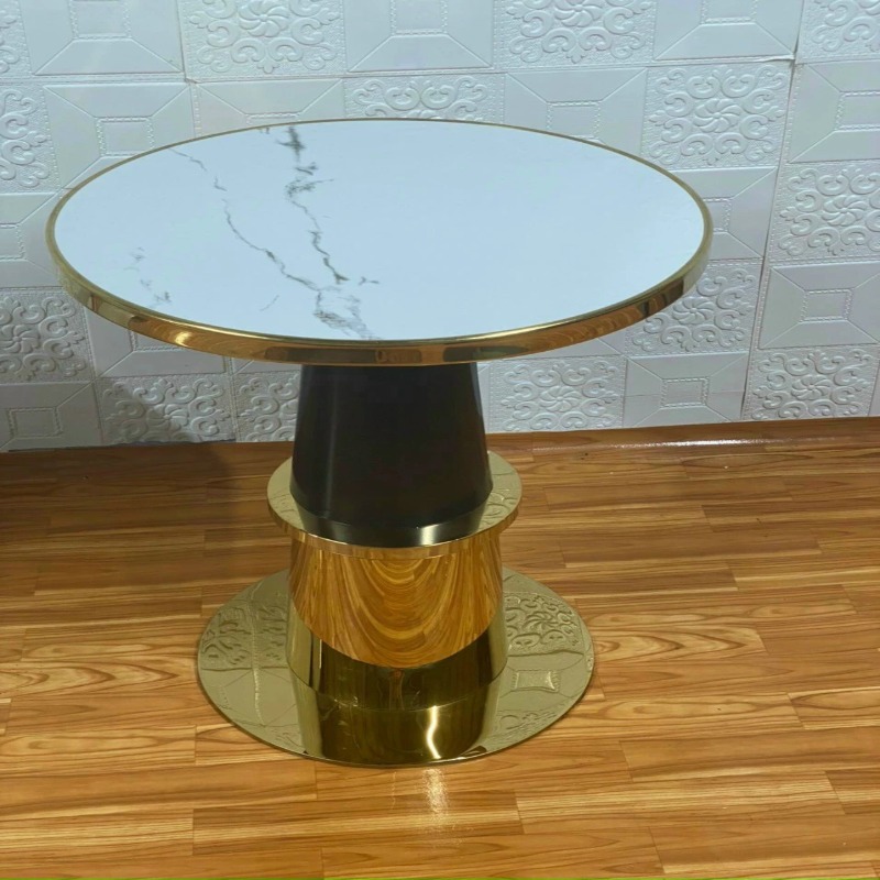 Bộ bàn  tròn chân đơn bệ inox mạ vàng - BA52