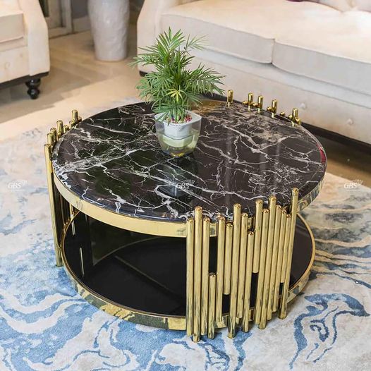 Bàn trà tròn chân mạ vàng PVD BT060
