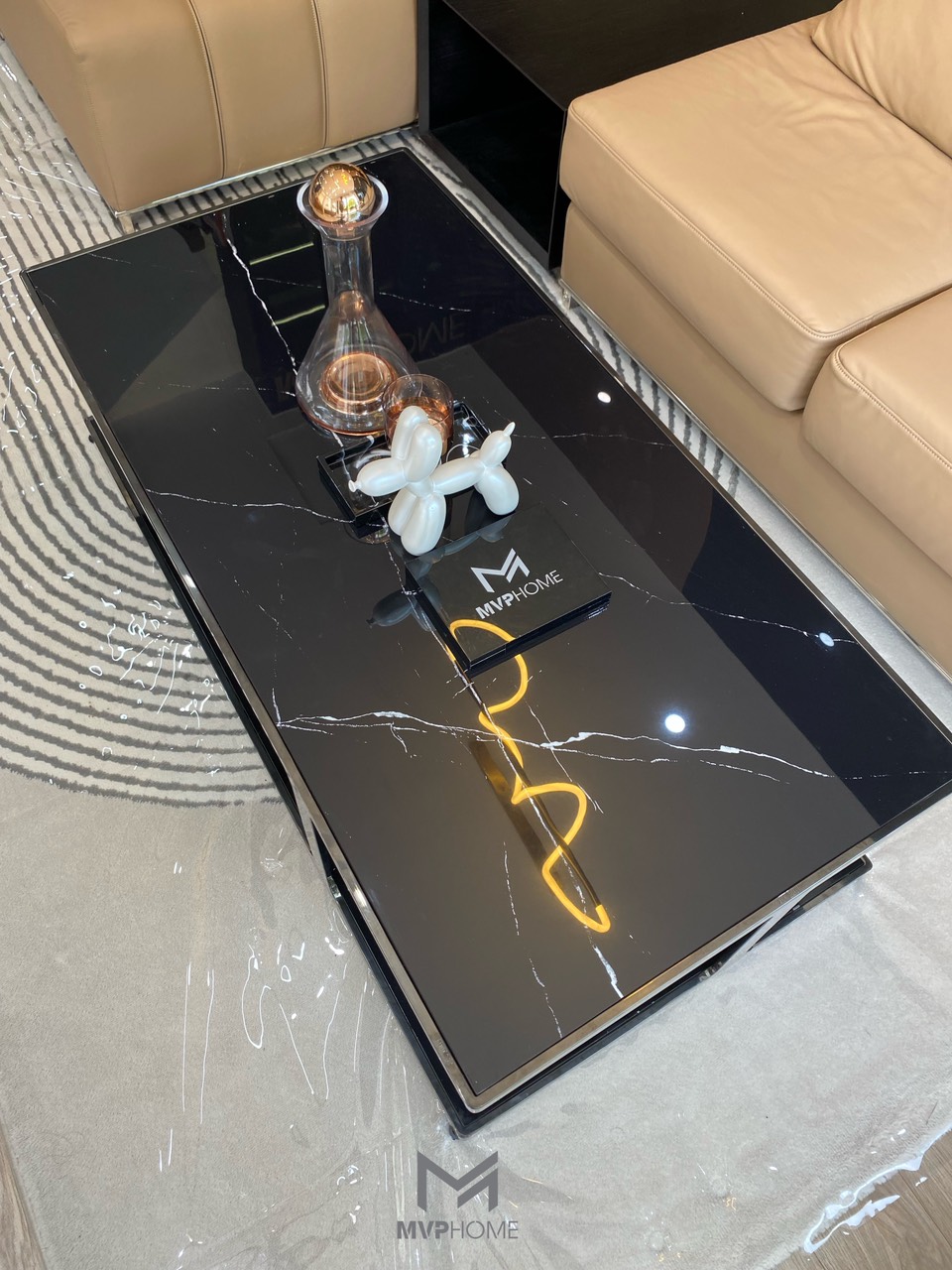 Bàn trà chữ nhật Inox mạ xám