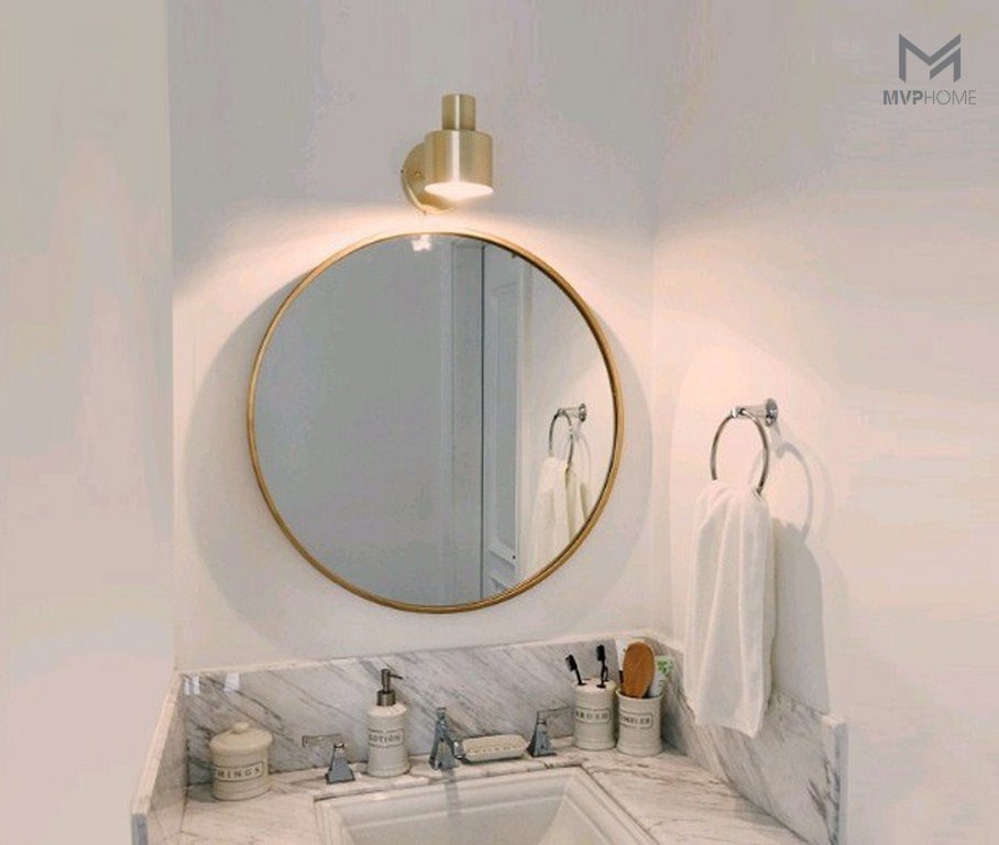 Gương bỉ tròn viền inox gold