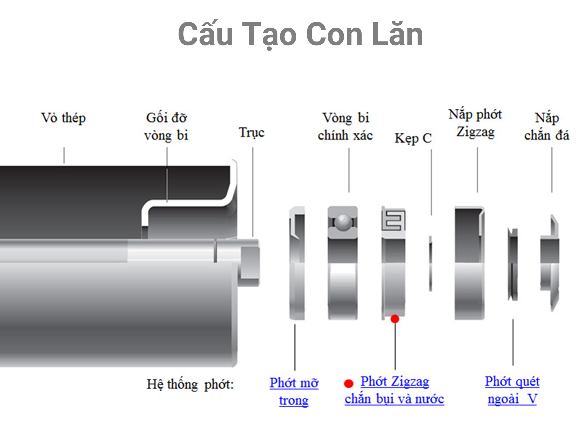 cấu tạo con lăn băng tải