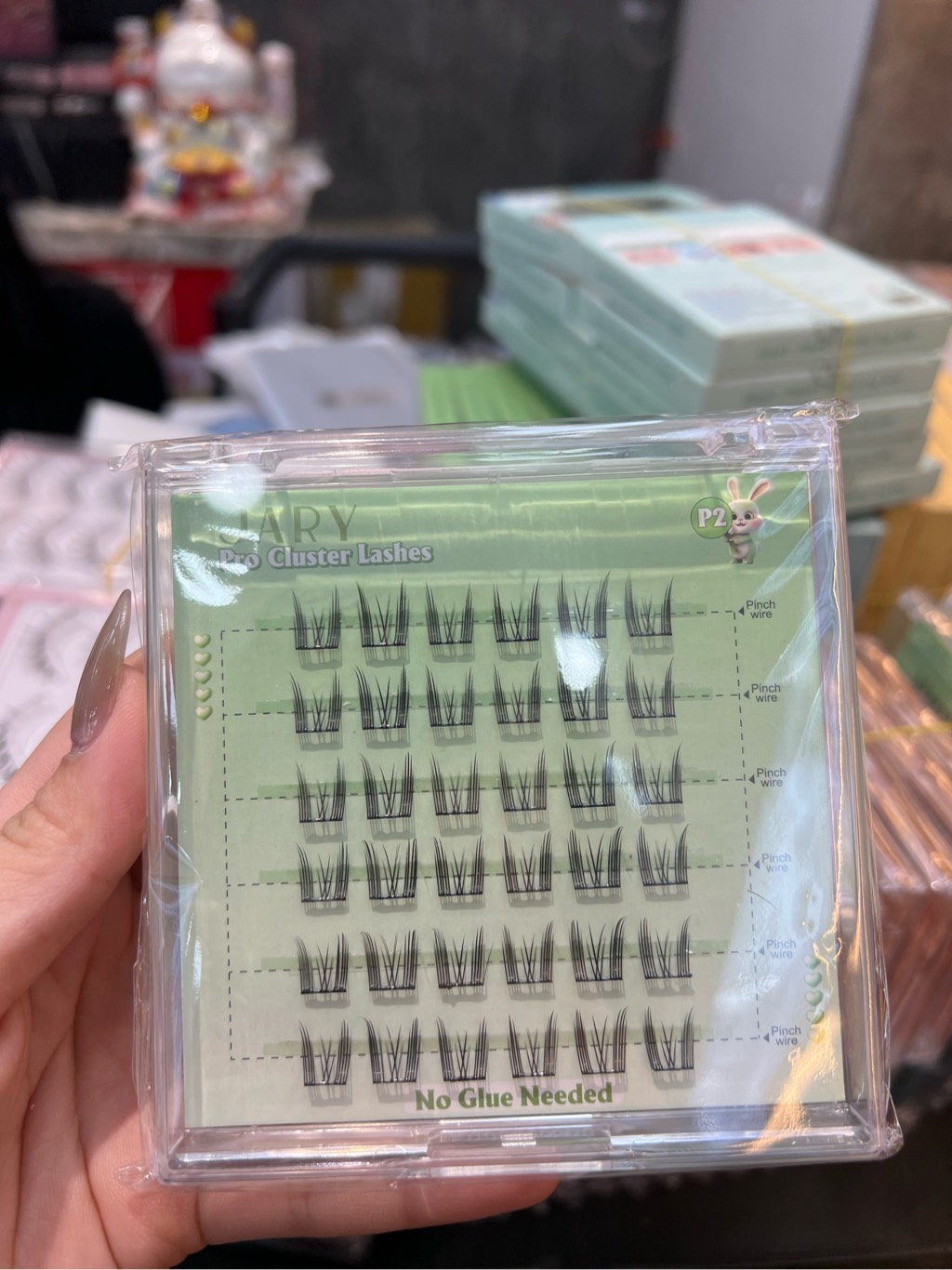 LÔNG MI CỤM CÓ SẴN KEO JARY PRO CLUSTER LASHES HỘP NHỰA 6 HÀNG - P2 TAI THỎ - KHÔNG VỎ