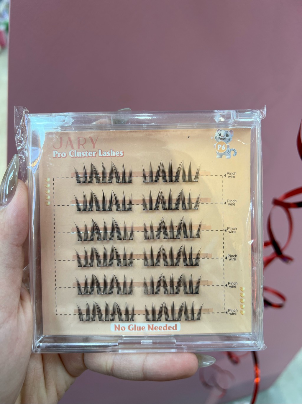 LÔNG MI CỤM CÓ SẴN KEO JARY PRO CLUSTER LASHES HỘP NHỰA 6 HÀNG - P6 VUỐT MÈO - KHÔNG VỎ