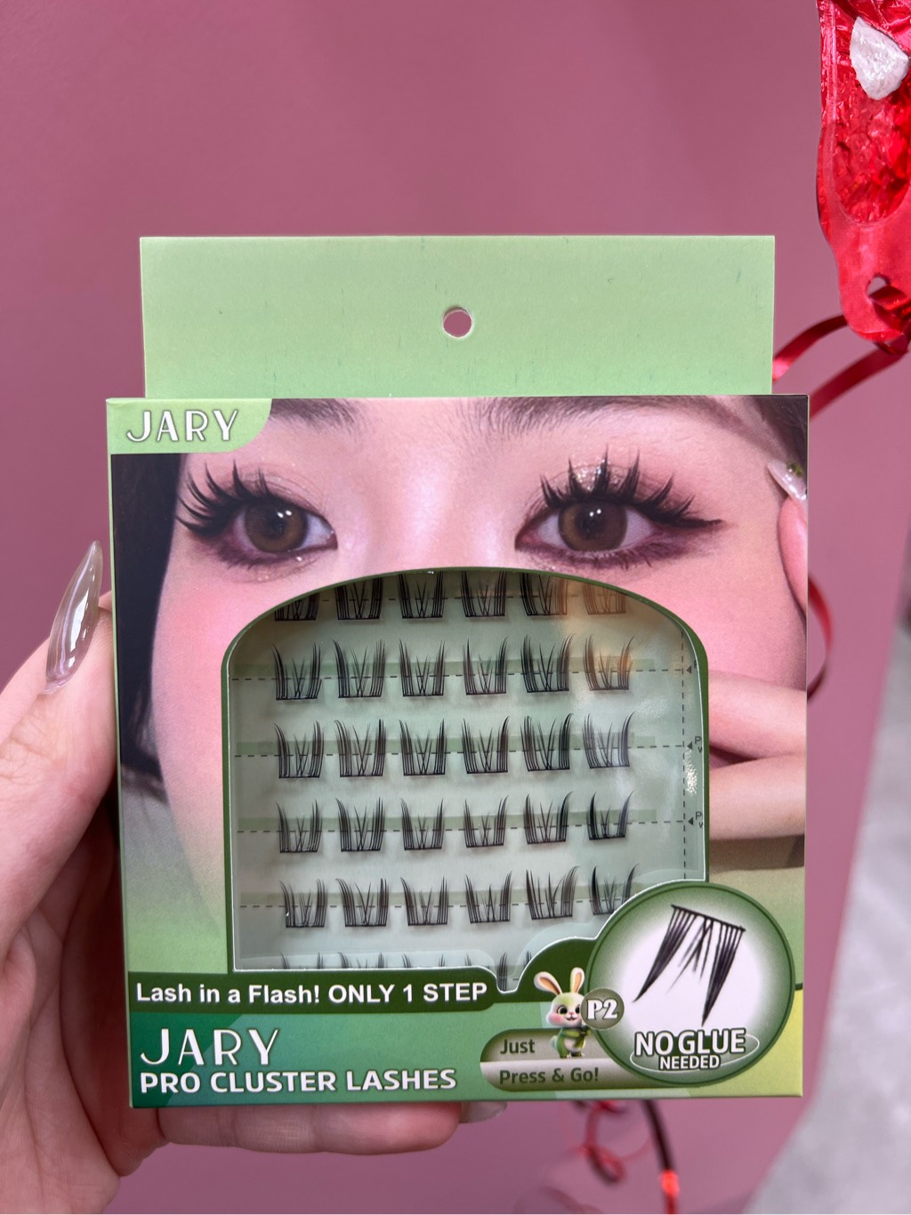 LÔNG MI CỤM CÓ SẴN KEO JARY PRO CLUSTER LASHES HỘP NHỰA 6 HÀNG - P2 TAI THỎ - FULL VỎ