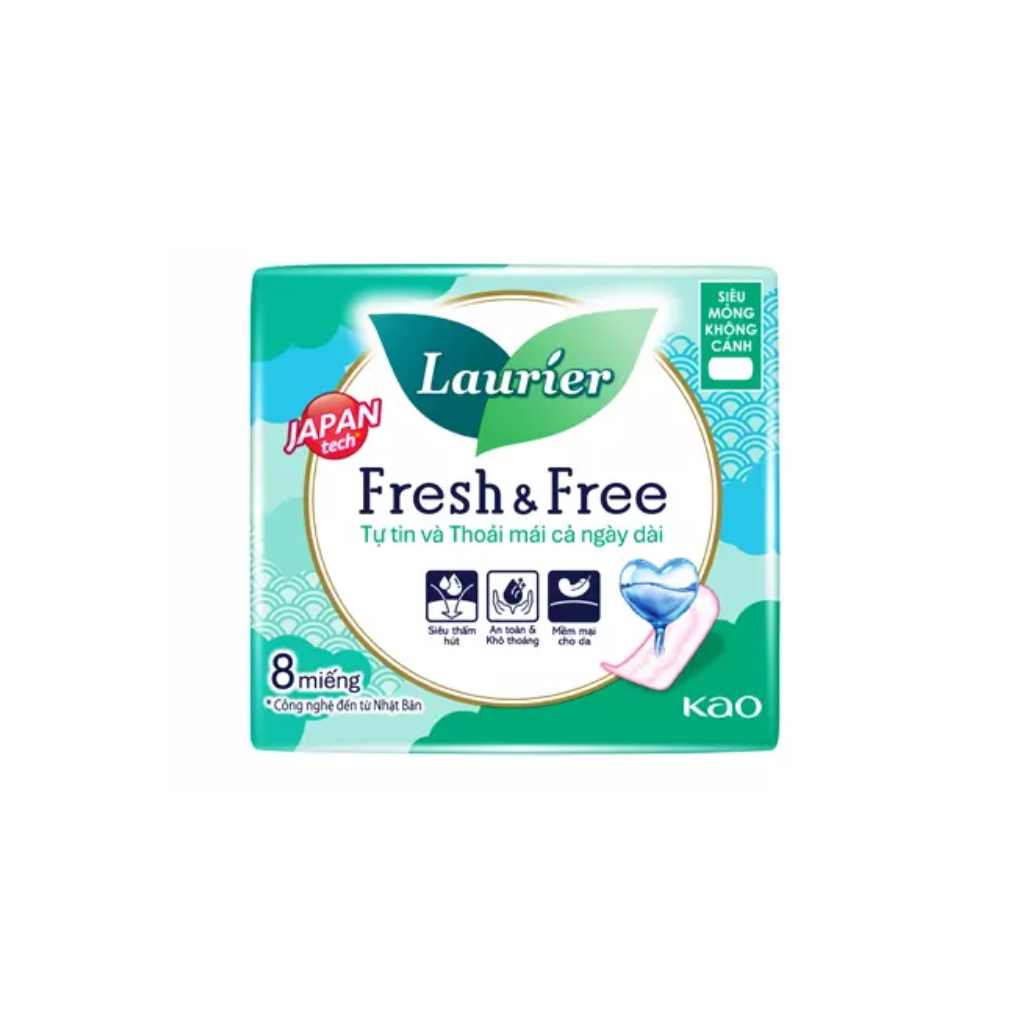 Băng Vệ Sinh Laurier Fresh&Free Siêu Mỏng Cánh 8 Miếng