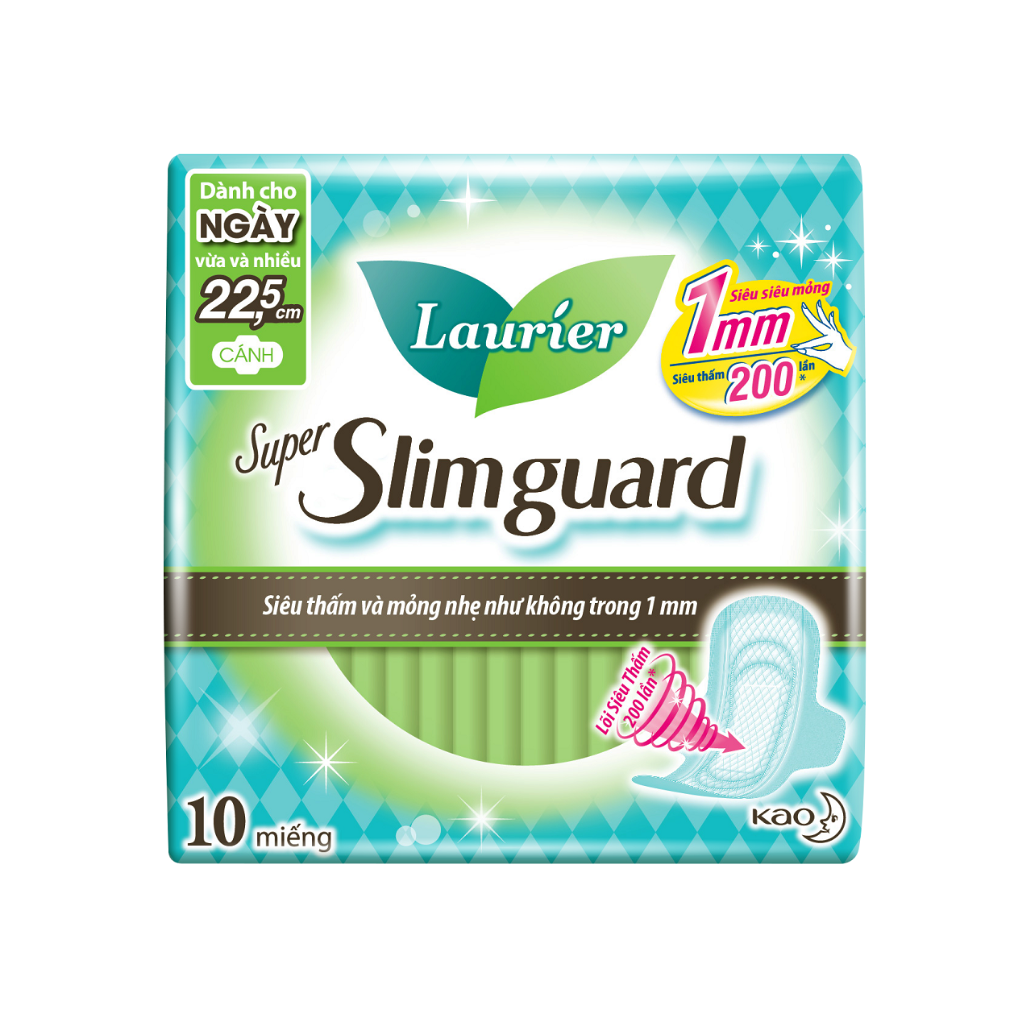 Băng Vệ Sinh Laurier Siêu Mỏng Bảo Vệ 1mm 22.5cm 10 miếng