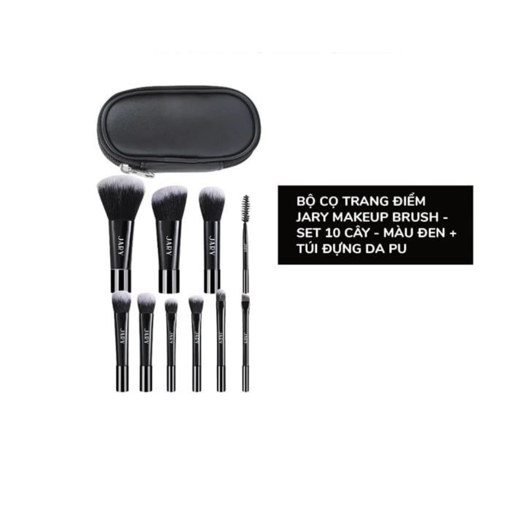 BỘ CỌ TRANG ĐIỂM JARY MAKEUP BRUSH - SET 10 CÂY + TÚI ĐỰNG DA PU - MÀU ĐEN