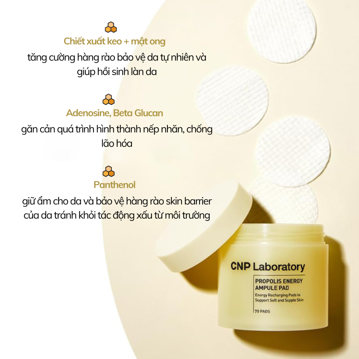 CNP Propolis Energy Ampule Pad 160mL - 70 Pads - TẶNG KÈM 30 Pads