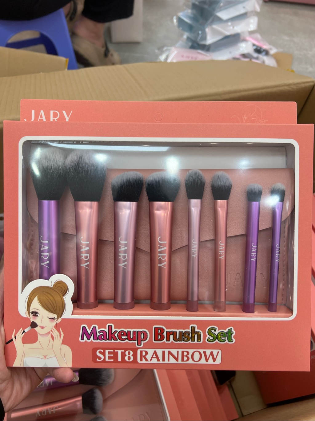 BỘ CỌ TRANG ĐIỂM JARY MAKEUP BRUSH - SET 8 CÂY + TÚI ĐỰNG DA PU - MÀU CẦU VỒNG