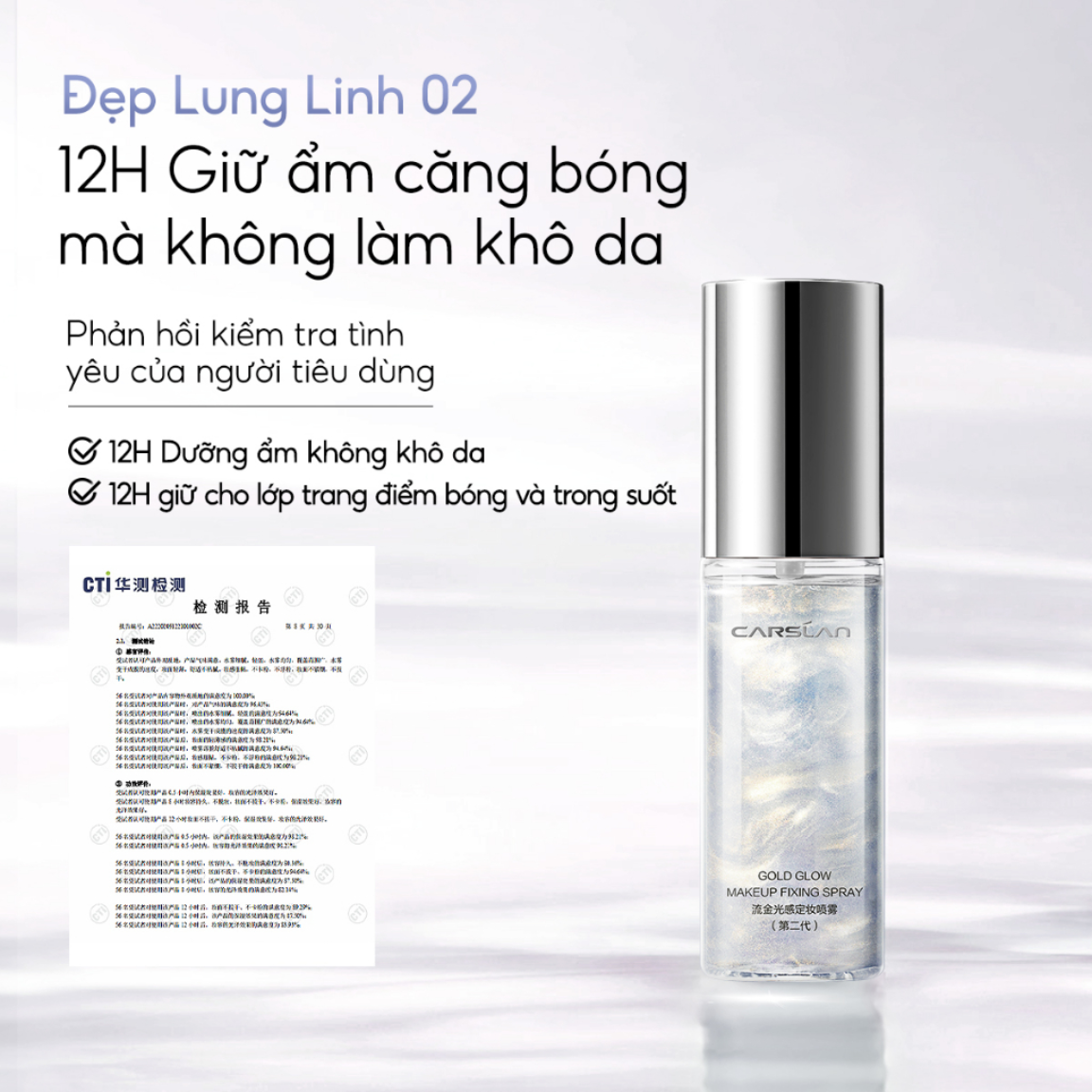 Carslan Xịt Khóa Nền Giữ Lớp Trang Điểm Lâu Trôi 100ml - Gold Glow