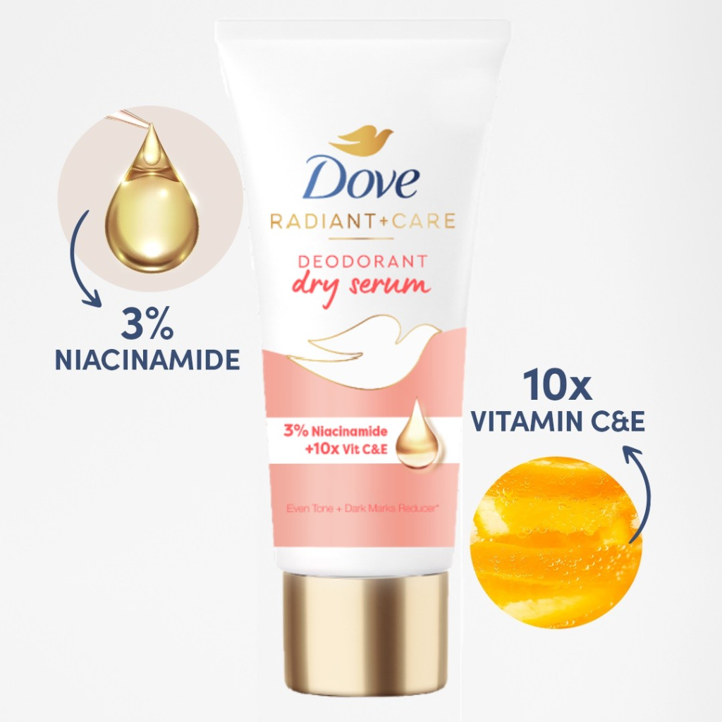 Dove Khử Mùi Radiant+Care Dry Serum Niacinamide & Vitamin C&E 40ml