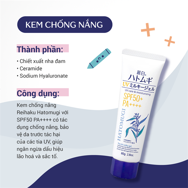 Hatomugi Chống Nắng UV Care & Moisturizing SPF50+ PA++++ 80g D/C