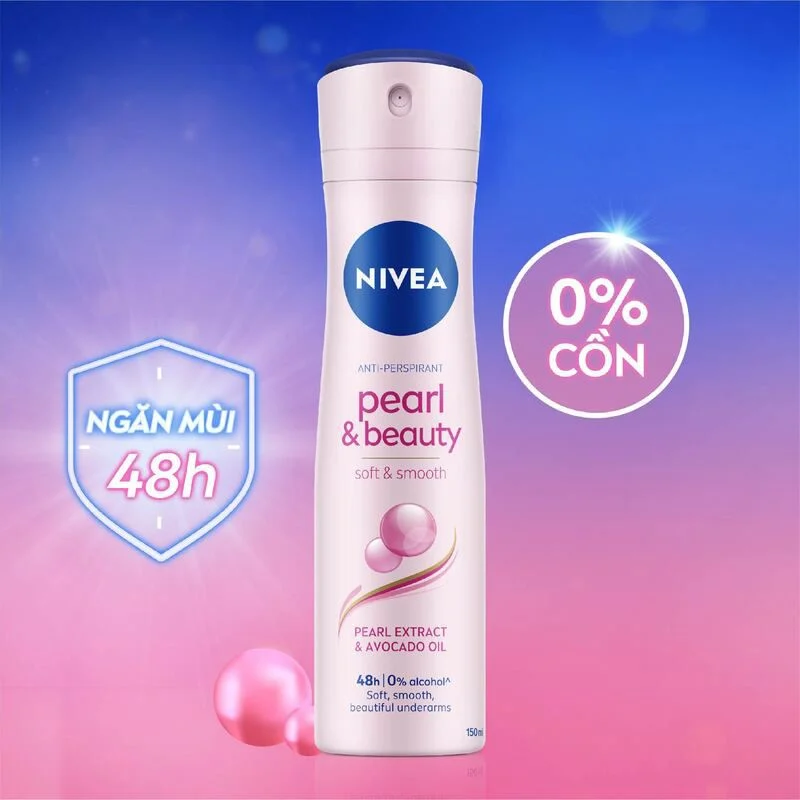 Nivea Xịt Khử Mùi Pearl & Beauty 48h 150ml - Pearl Extract & Avocado Oil