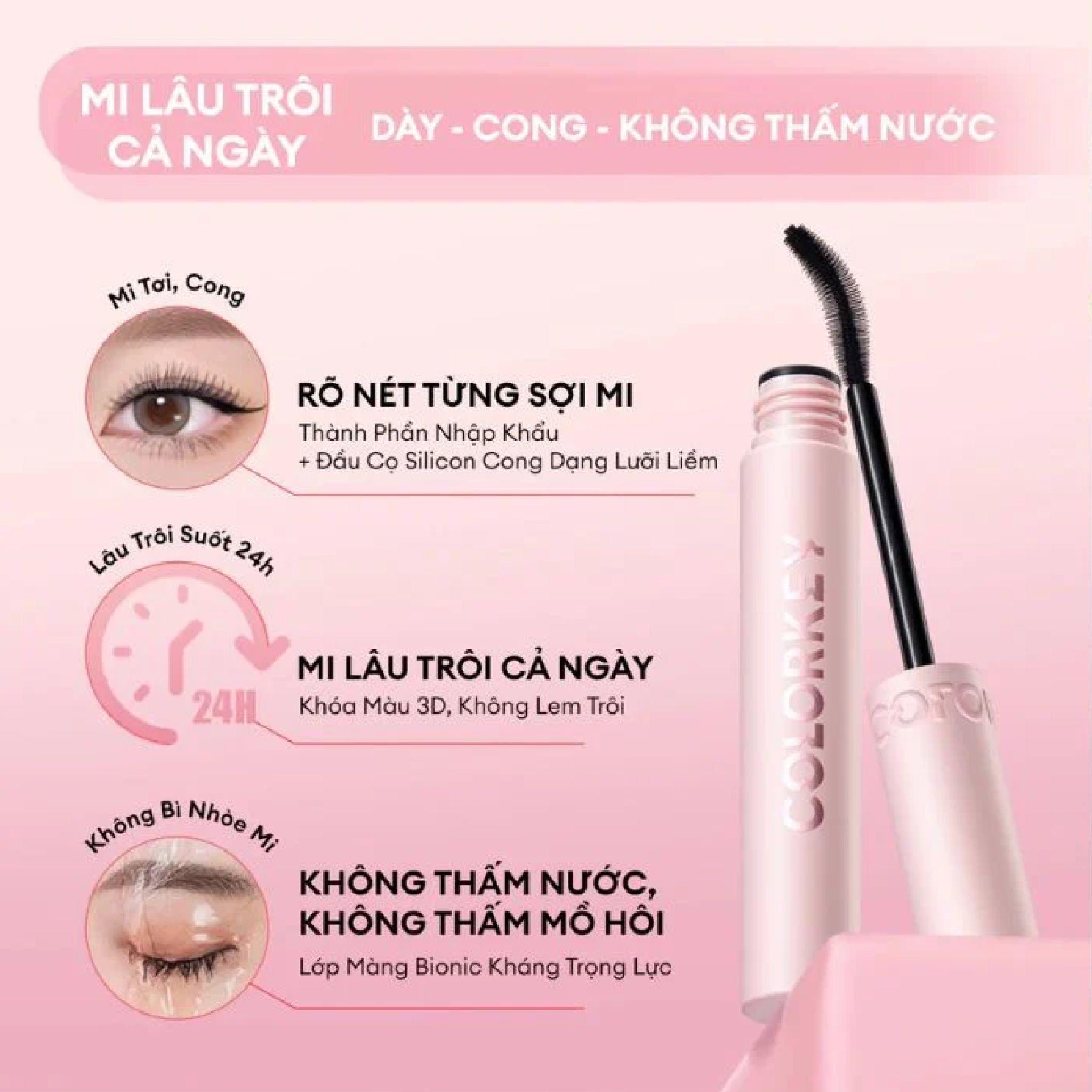 Colorkey Mascara Cong Và Dày Mi Volumizing & Curling 6g