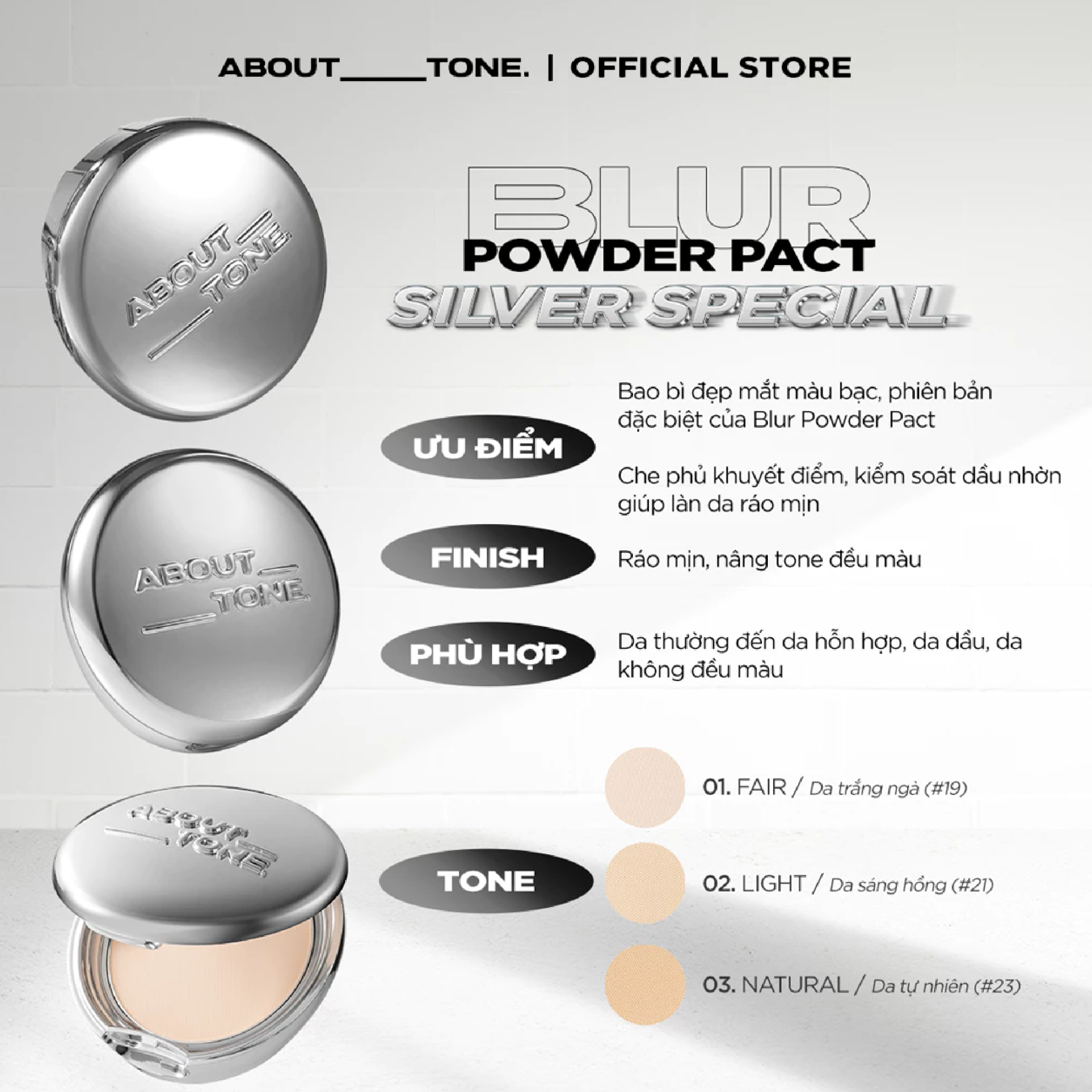 About Tone Phấn phủ Powder Pact Vỏ Bạc