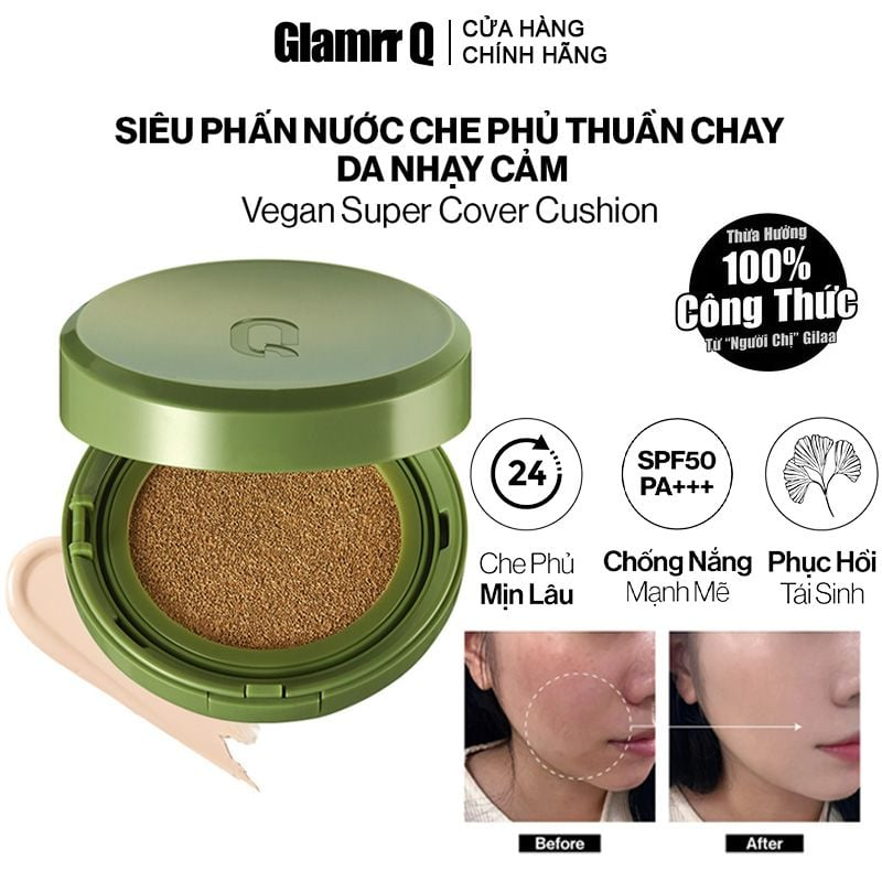 Glamrr Q Phấn Nước Vegan Super Cover Cushion - 02.Light Beige