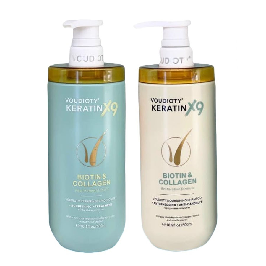 Voudioty Bộ Dầu Gội Xả Keratin X9 Biotin & Collagen 500ml