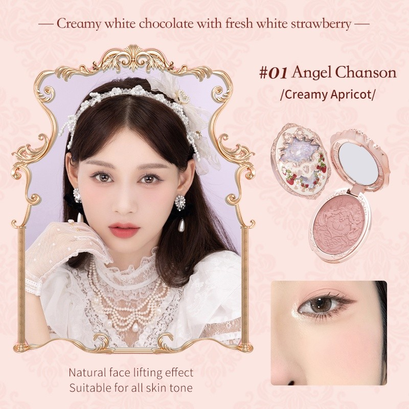 Flower Knows Má Hồng Strawberry Rococo Series Embossed Blush - 01 Angel Chanson