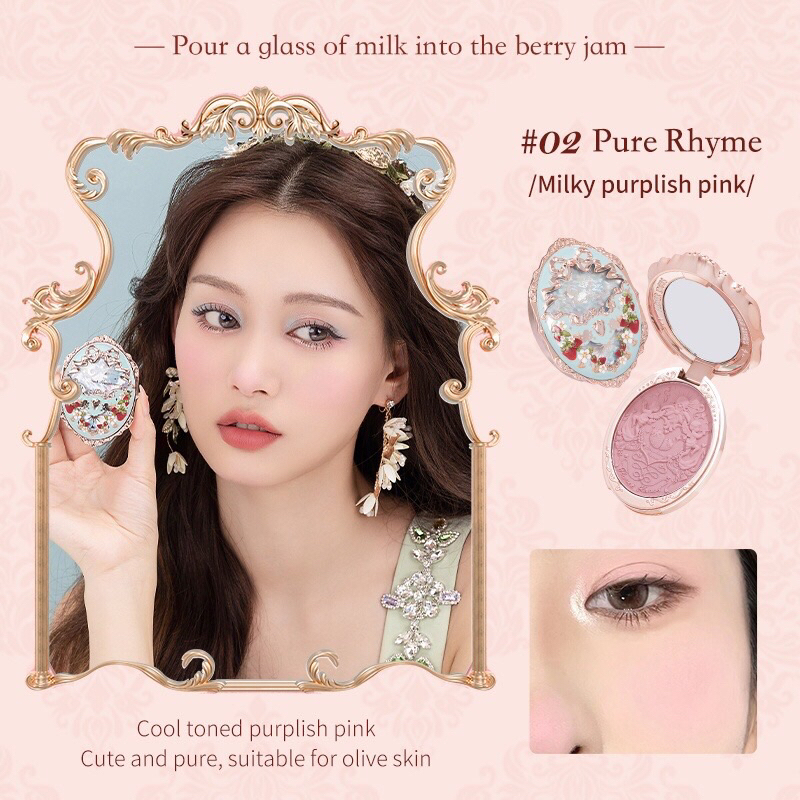 Flower Knows Má Hồng Strawberry Rococo Series Embossed Blush - 02 Pure Rhyme