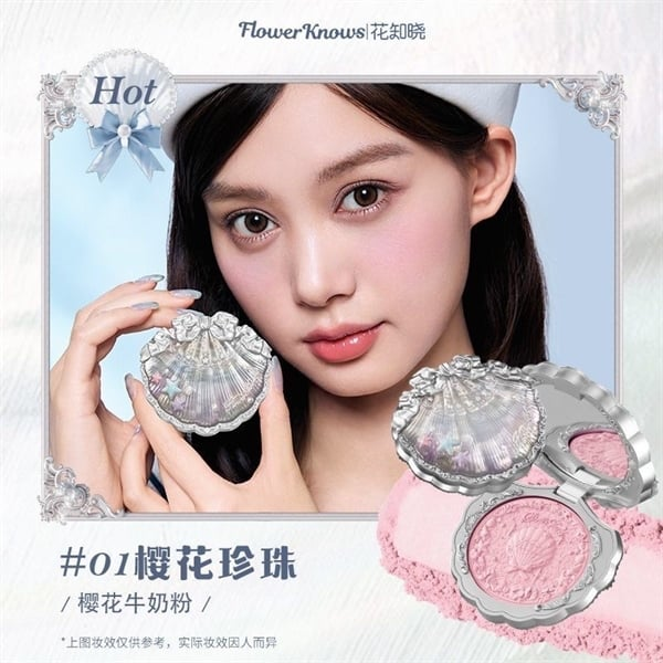 Flower Knows Má Hồng Shell Jewel Collection Silk Satin Blush - 01 Petal Pearl