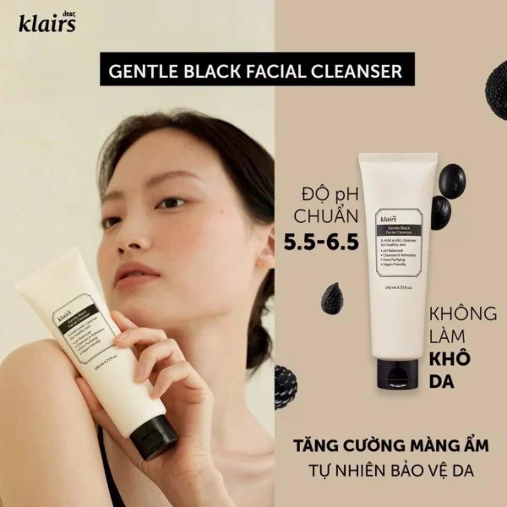 Klairs Sữa rửa mặt Gentle Black Facial Cleanser 140ml