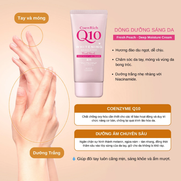 Kosé Kem Dưỡng Tay CoenRich Q10 Whitening Fresh Peach 80g