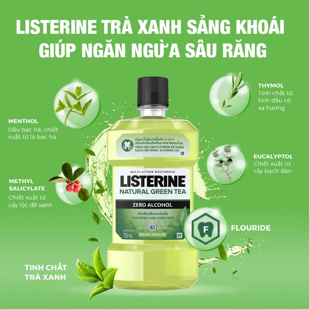 Listerine Nước Súc Miệng Trà Xanh Ngừa Sâu Răng Natural Green Tea