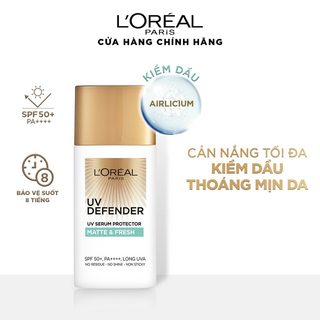 BMT 11/2026 - L'Oreal UV Defender Matte & Fresh SPF 50+ PA ++++ 50ml (Xanh Lá)