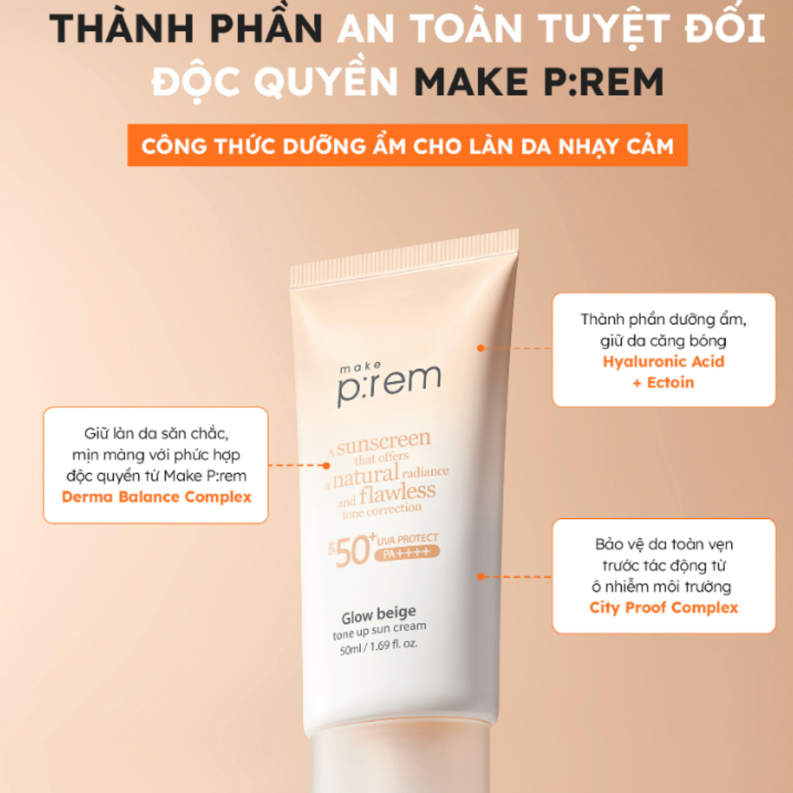 Make P:rem Glow Beige Tone Up Suncren 50ml