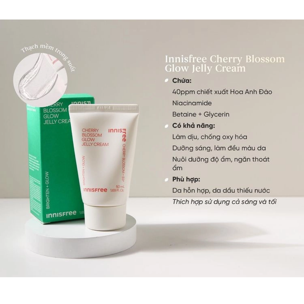 (Mẫu Mới) Innisfree Kem Dưỡng Cherry Blossom Glow Jelly Cream 50ml