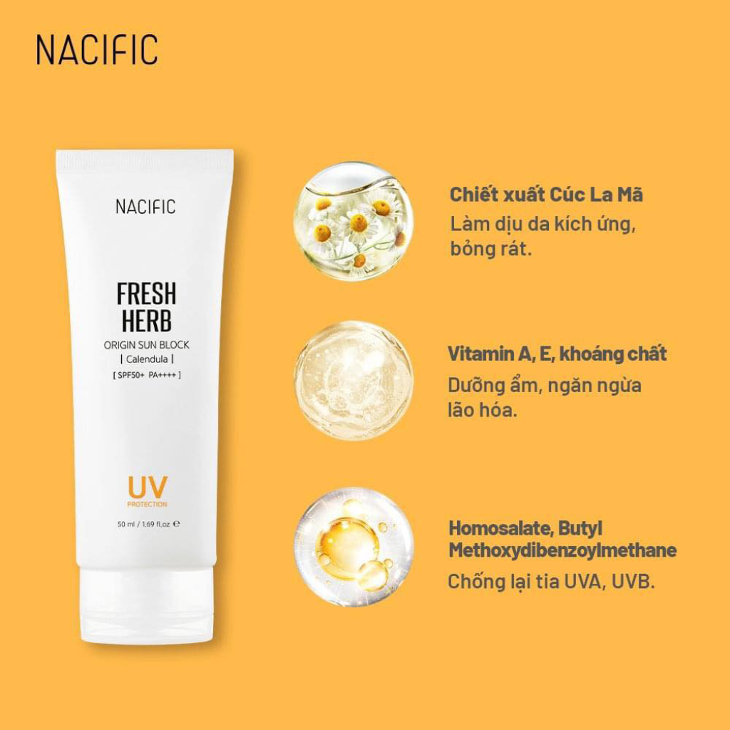 DL - 08/2025 - Nacific Kem Chống Nắng Fresh Herb Origin Sun Block Calendula 50ml