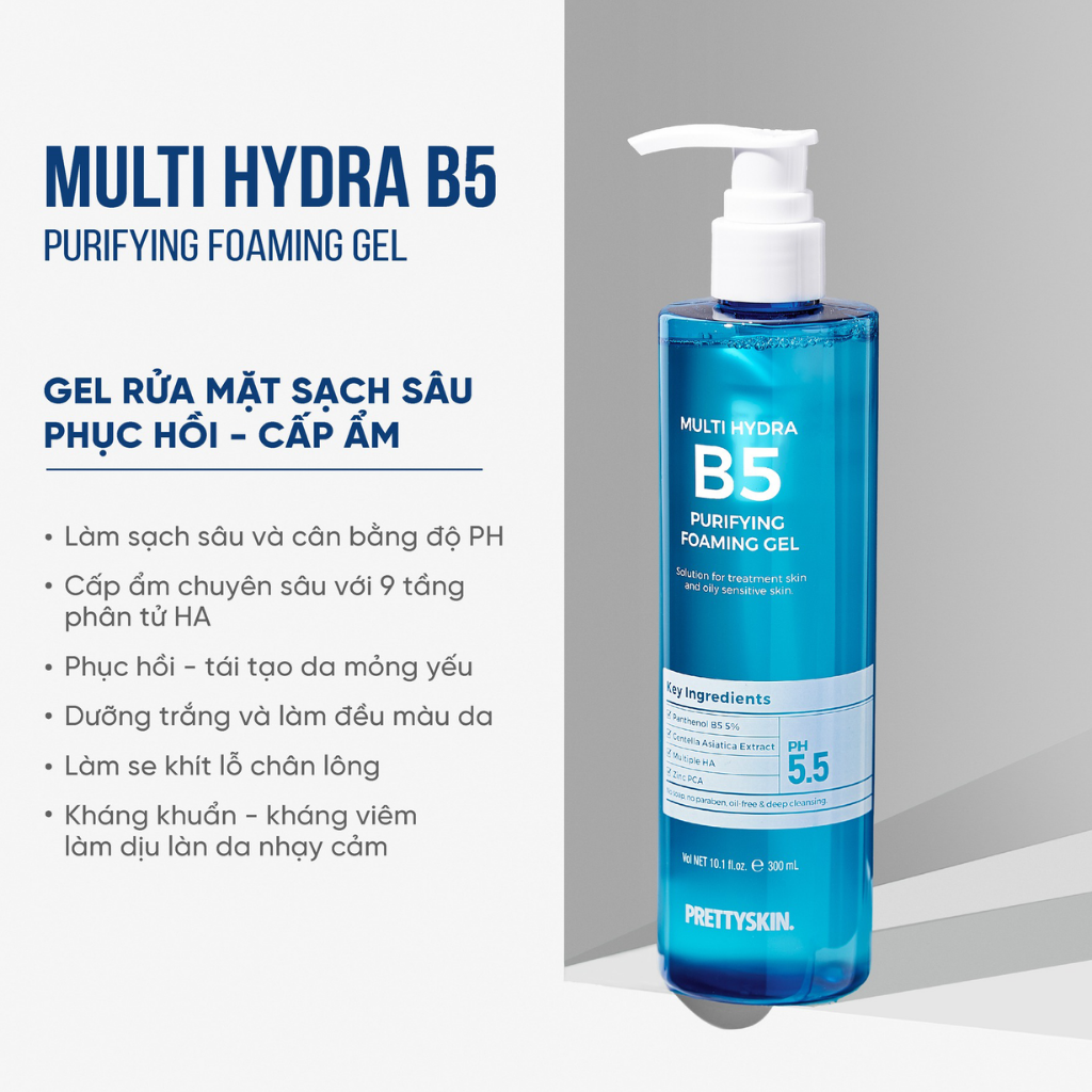 Pretty Skin Gel Rửa Mặt Multi Hydra B5 Purifying Foaming Gel 300ml