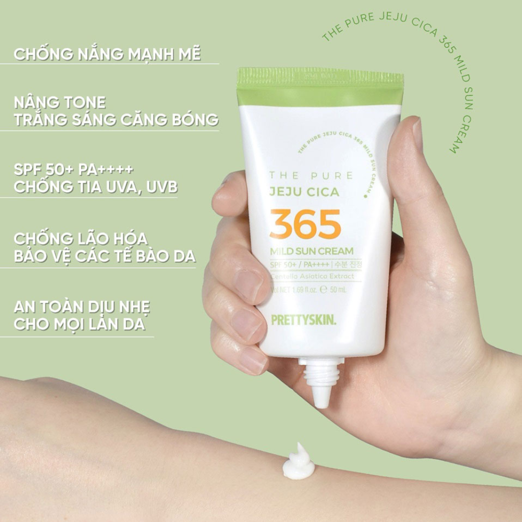 PrettySkin Kem Chống Nắng The Pure Jeju Cica 365 Mild Sun Cream SPF 50+ PA++++