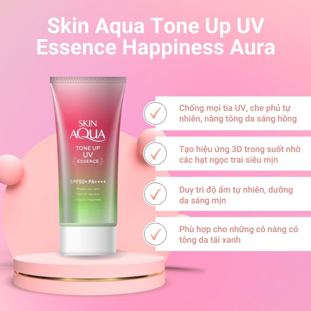 (Mẫu mới) Skin Aqua Kem Chống Nắng Tone Up UV Essence Happiness Aura SPF50+ PA++++ 80g