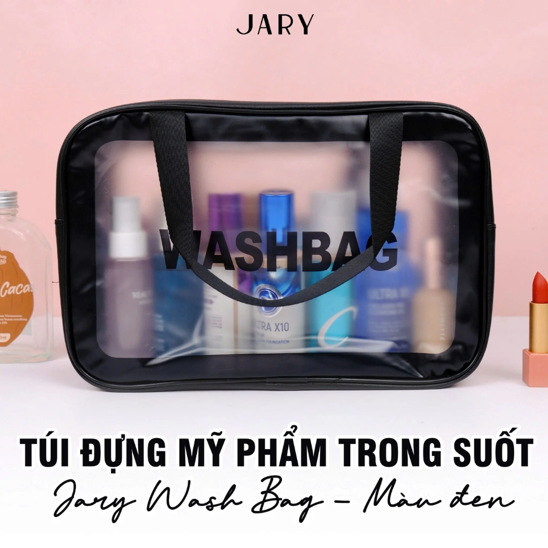 TÚI ĐỰNG MỸ PHẨM TRONG SUỐT JARY WASH BAG SIZE L - MÀU ĐEN