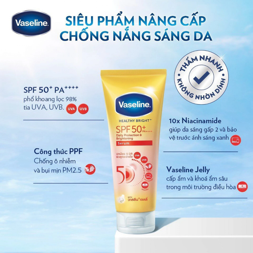 Vaseline Dưỡng Thể 50x Healthy Bright SPF 50+70ml