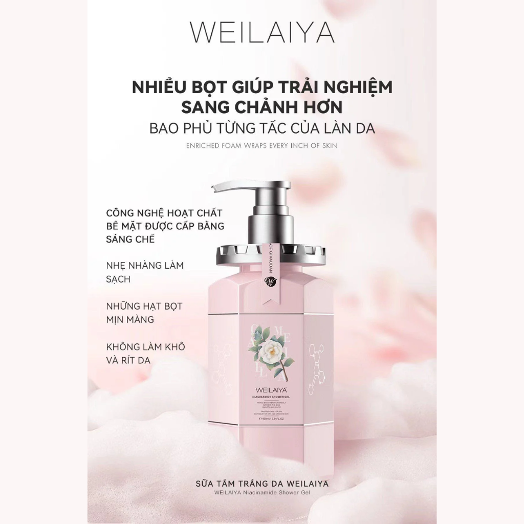 Weilaiya Niacinamide Sữa tắm hoa trà Shower Gel