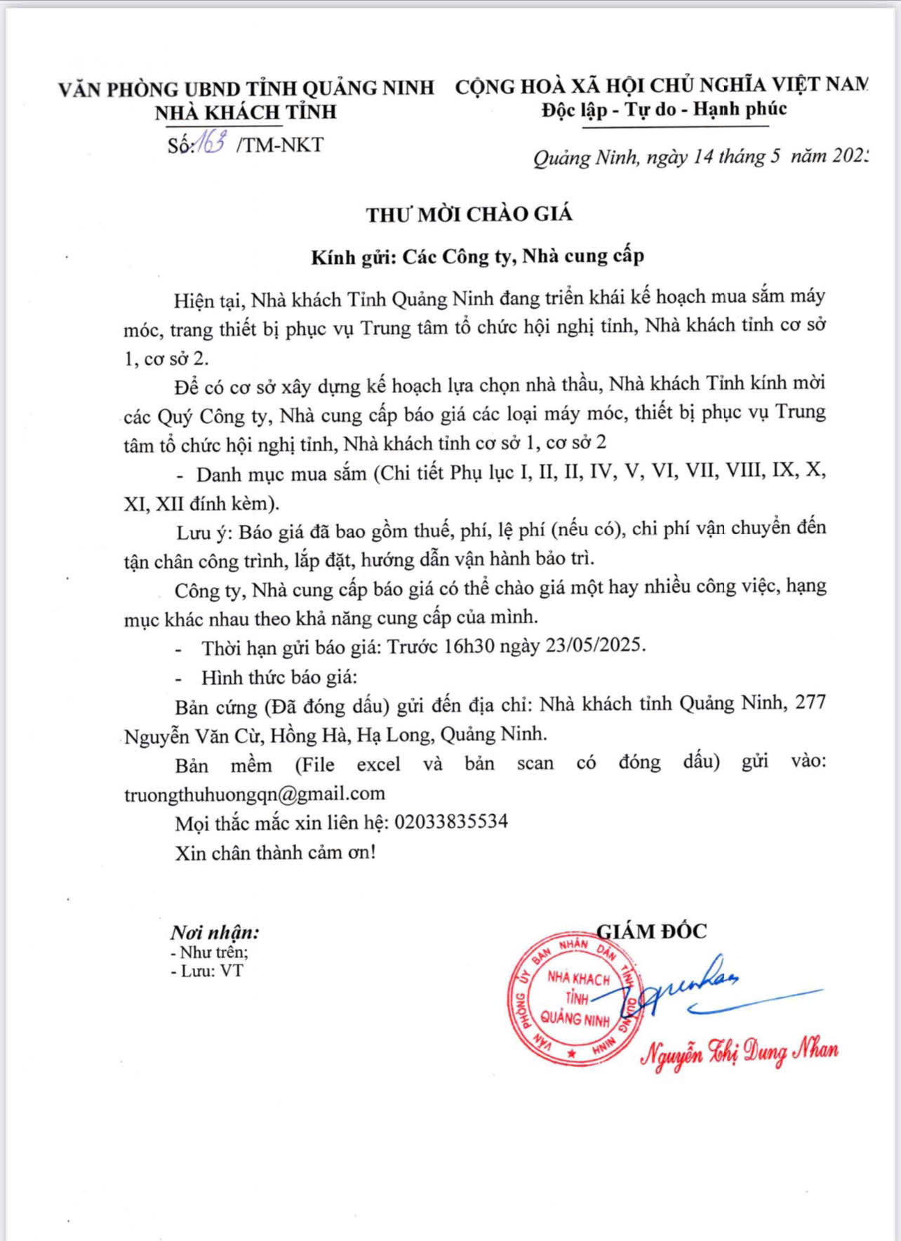 Thư mời chào giá