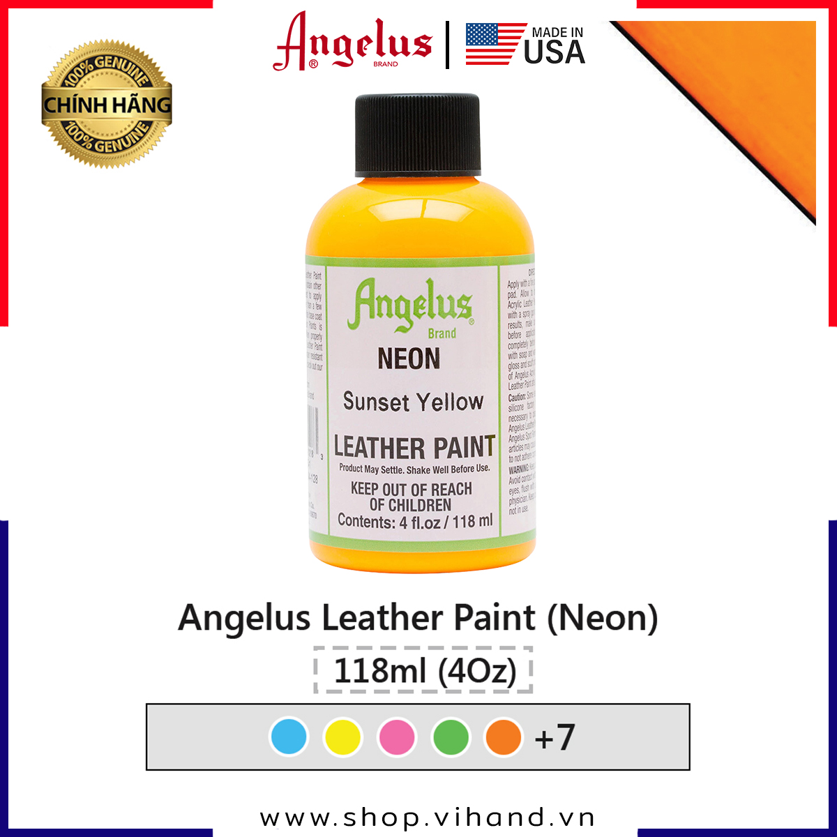 Màu vẽ da, vải Angelus Leather Paint Neon 118ml (4Oz)